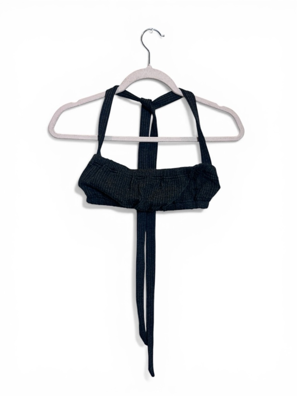 WeWoreWhat Ribbed Cross-Neck Bandeau Crop Top - Charcoal Gray - Picture 3 of 7